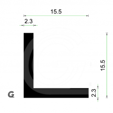 EPDM Rubber L-profile | 15,5 x 15,5 x 2,3 mm | per meter